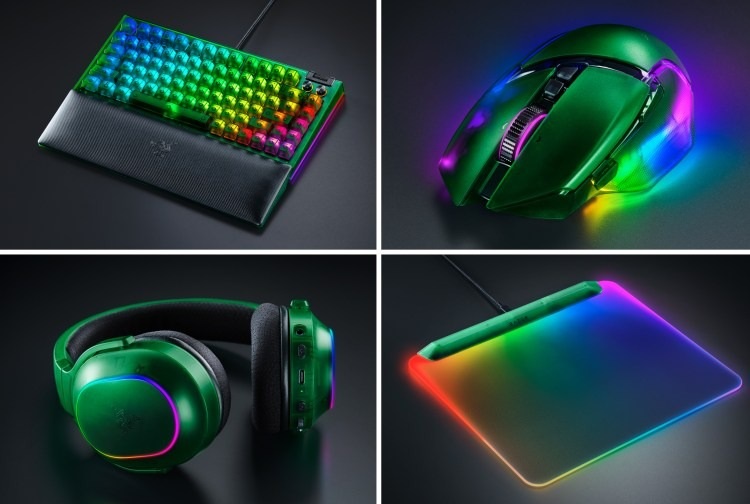 Carcasa translúcida verdosa de los accesorios para gamers de la colección Phantom de Razer