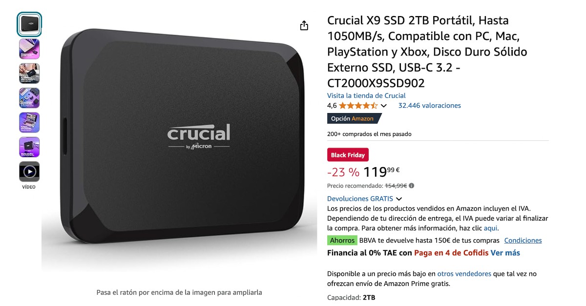 Crucial X9 SSD 2TB Ahora 35€ de descuento! Black Friday! Crucial X9 SSD 2TB Ahora 35€ de descuento! Black Friday!