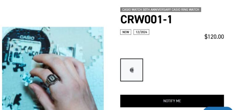 CRW001-1. Ilustración: Casio CRW001-1 anillo de reloj en el fondo de la información sobre la reposición en los EE.UU.