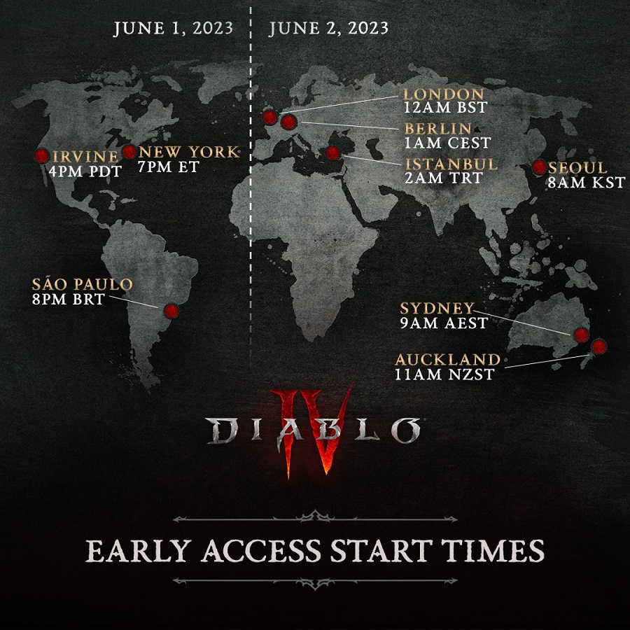 Blizzard ha publicado mapas que muestran claramente la fecha y hora de lanzamiento de Diablo IV en distintas zonas horarias-2 Blizzard ha publicado mapas que muestran claramente la fecha y hora de lanzamiento de Diablo IV en distintas zonas horarias-2