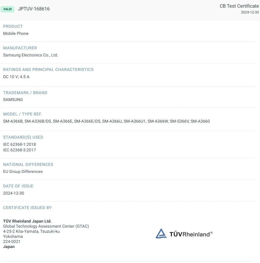 Galaxy A36 5G Certificación IECEE Galaxy A36 5G Certificación IECEE