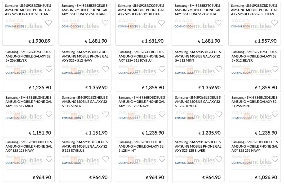 Comparación de precios de Samsung Galaxy S25 de diferentes modificaciones Comparación de precios de Samsung Galaxy S25 de diferentes modificaciones