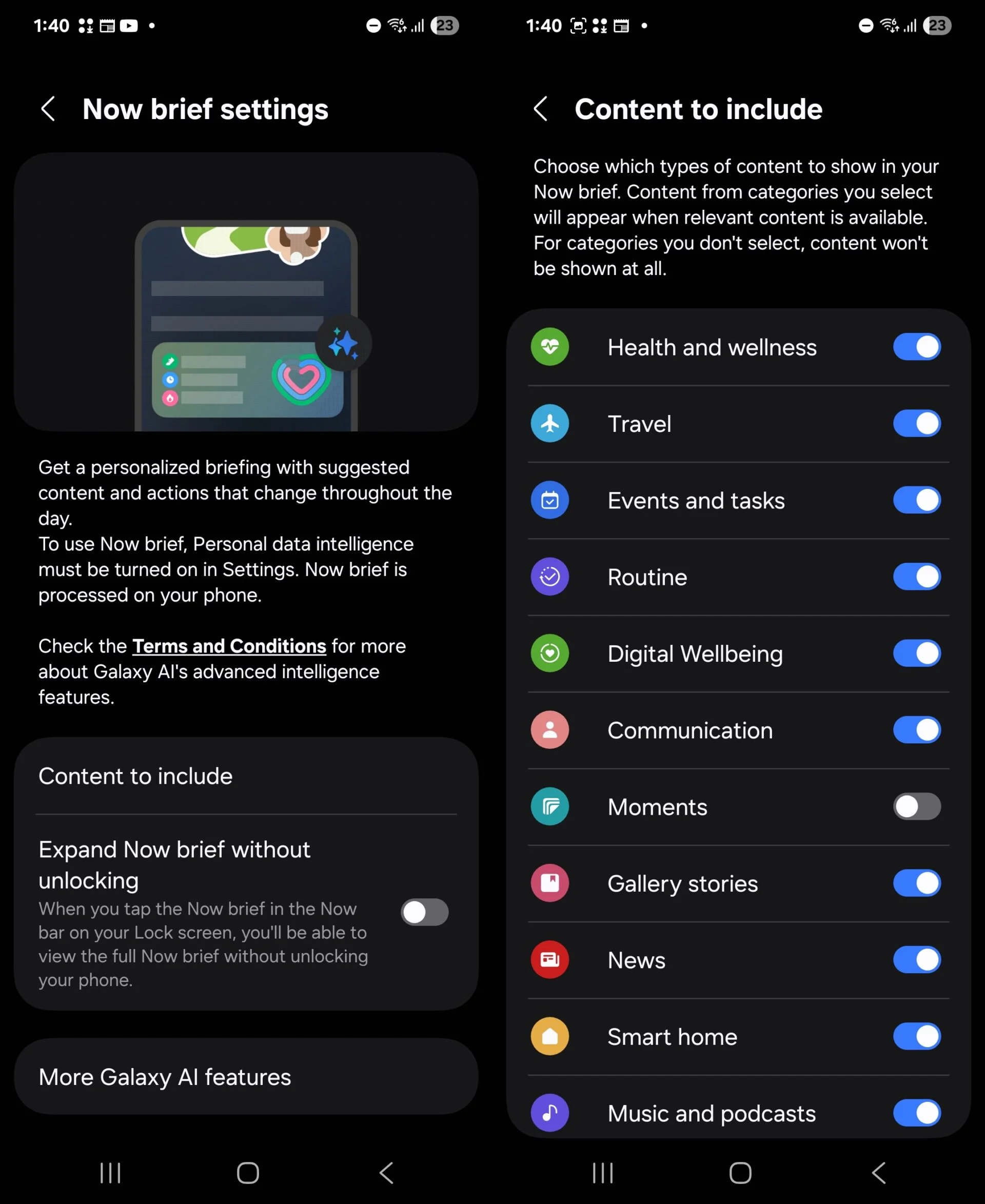 Ahora Breve configuración de funciones. Ilustración: Sammobile