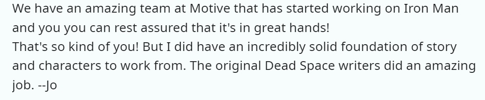 Los autores del remake de Dead Space ya han comenzado el desarrollo activo del juego de Iron Man-2