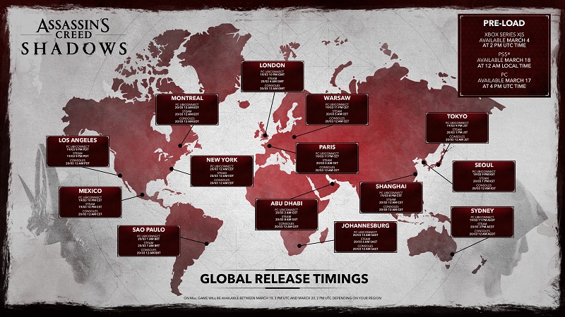 Mapa de lanzamiento de Assassin's Creed Shadows Mapa de lanzamiento de Assassin's Creed Shadows