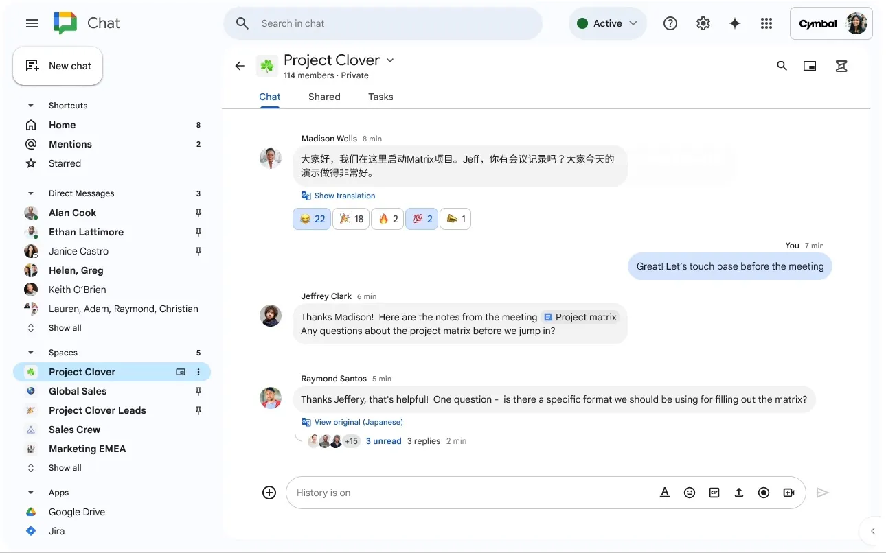 Función de traducción automática en Google Chat