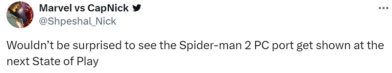 Información privilegiada: Sony podría anunciar pronto una versión para PC del aclamado juego de acción Marvel's Spider-Man 2-2 Información privilegiada: Sony podría anunciar pronto una versión para PC del aclamado juego de acción Marvel's Spider-Man 2-2