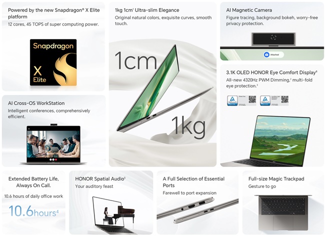 Especificaciones del HONOR MagicBook Art 14 Snapdragon Principales características y ventajas del HONOR MagicBook Art 14 Snapdragon