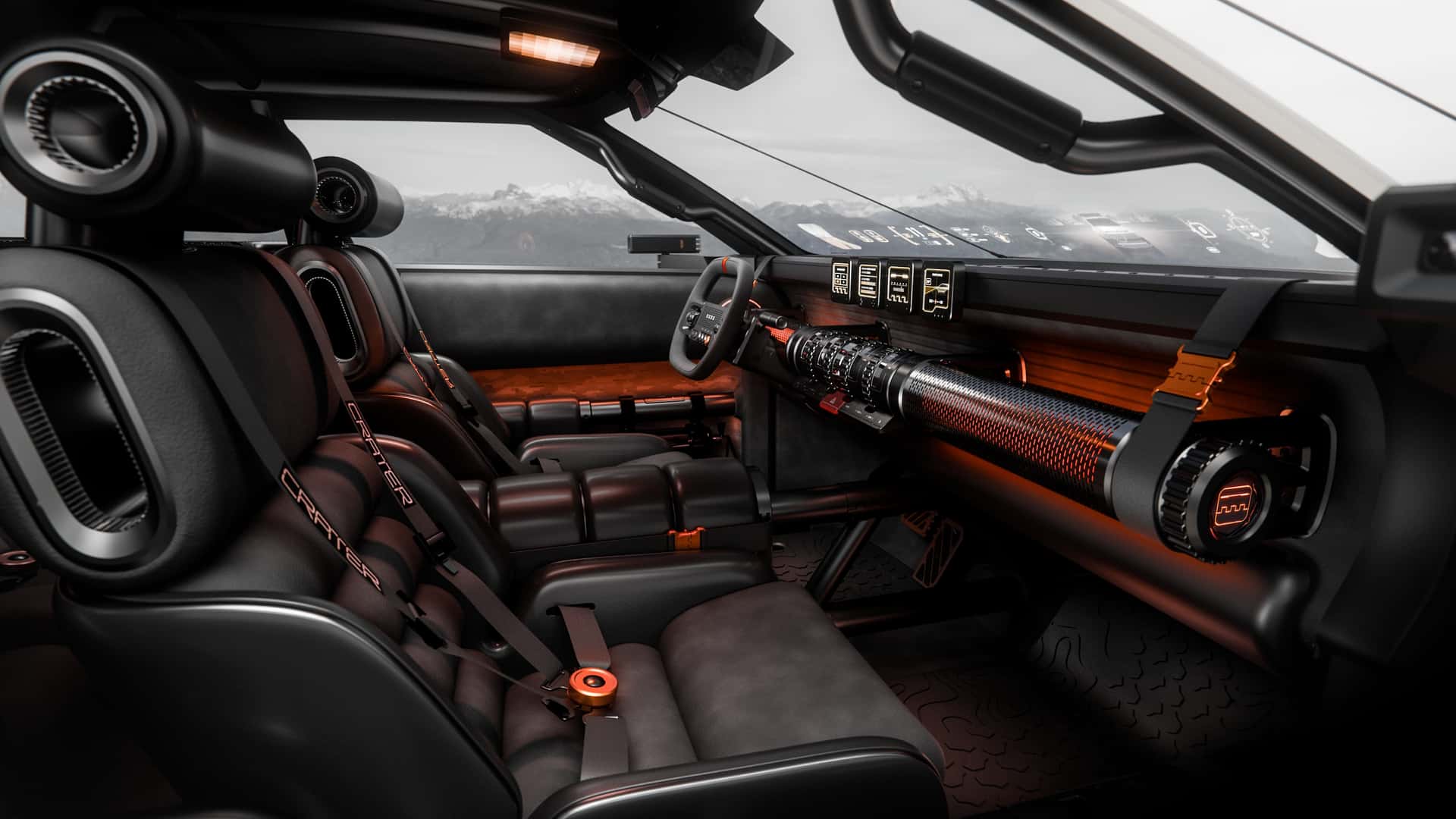 Pantallas removibles y detalles interiores del Crater