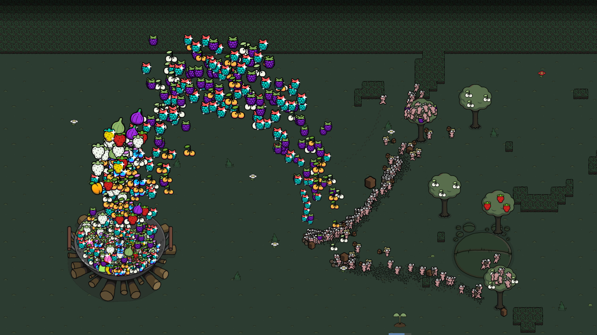 Captura de pantalla de Idle Colony, un juego de recolección de frutas