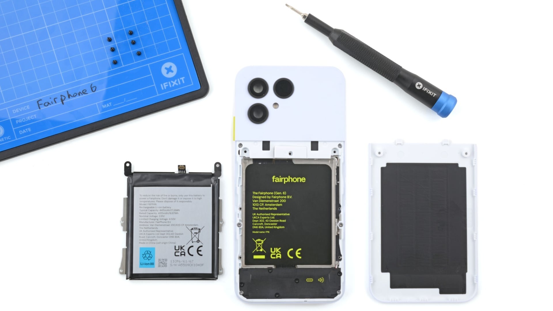 Reparabilidad del Fairphone 6. Ilustración: iFixit