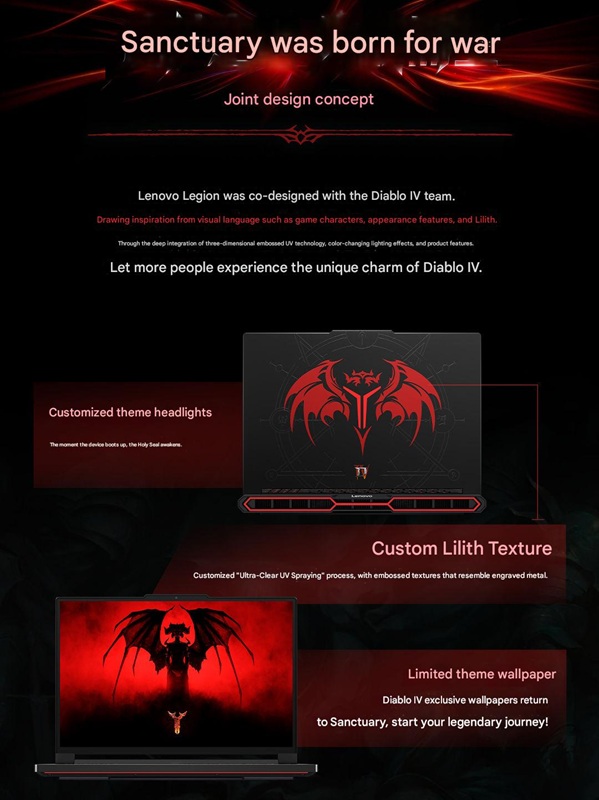 Lenovo Legion Y9000P Edición Diablo IV - vista desplegada