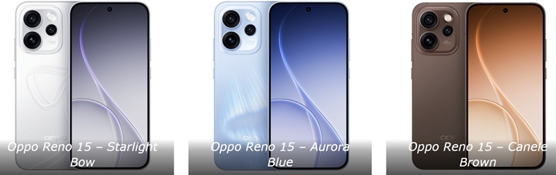 Oppo Reno 15 en tres colores