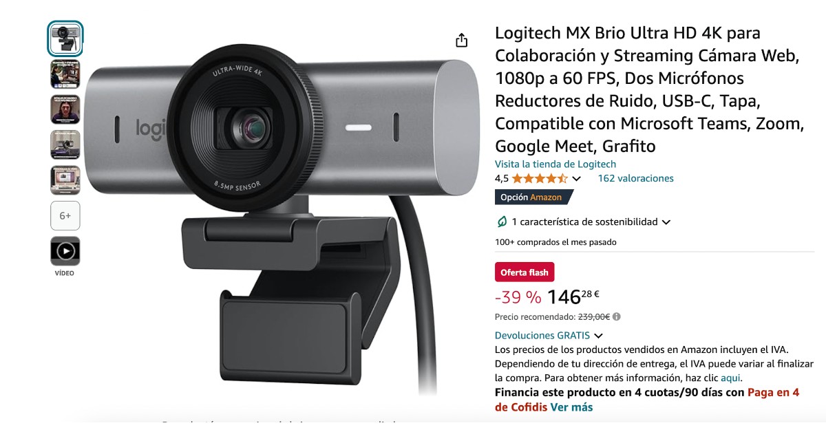 Webcam Logitech MX Brio Ultra HD 4K - descuento de 93€ ¡No te lo pierdas! Webcam Logitech MX Brio Ultra HD 4K - descuento de 93€ ¡No te lo pierdas!