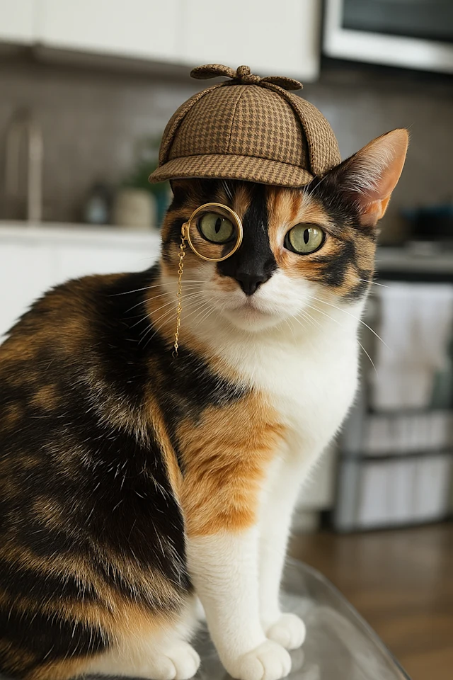Un gato con sombrero de detective Un gato con sombrero de detective