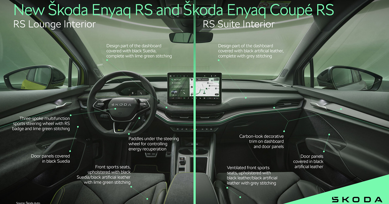 Interior del Enyaq RS y Coupé RS. Interior del Enyaq RS y Coupé RS.