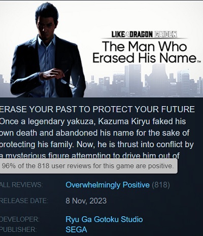 Los usuarios de Steam están entusiasmados con el juego de acción criminal Like a Dragon Gaiden: The Man Who Erased His Name y sólo dejan críticas positivas sobre el juego-3 Los usuarios de Steam están entusiasmados con el juego de acción criminal Like a Dragon Gaiden: The Man Who Erased His Name y sólo dejan críticas positivas sobre el juego-3