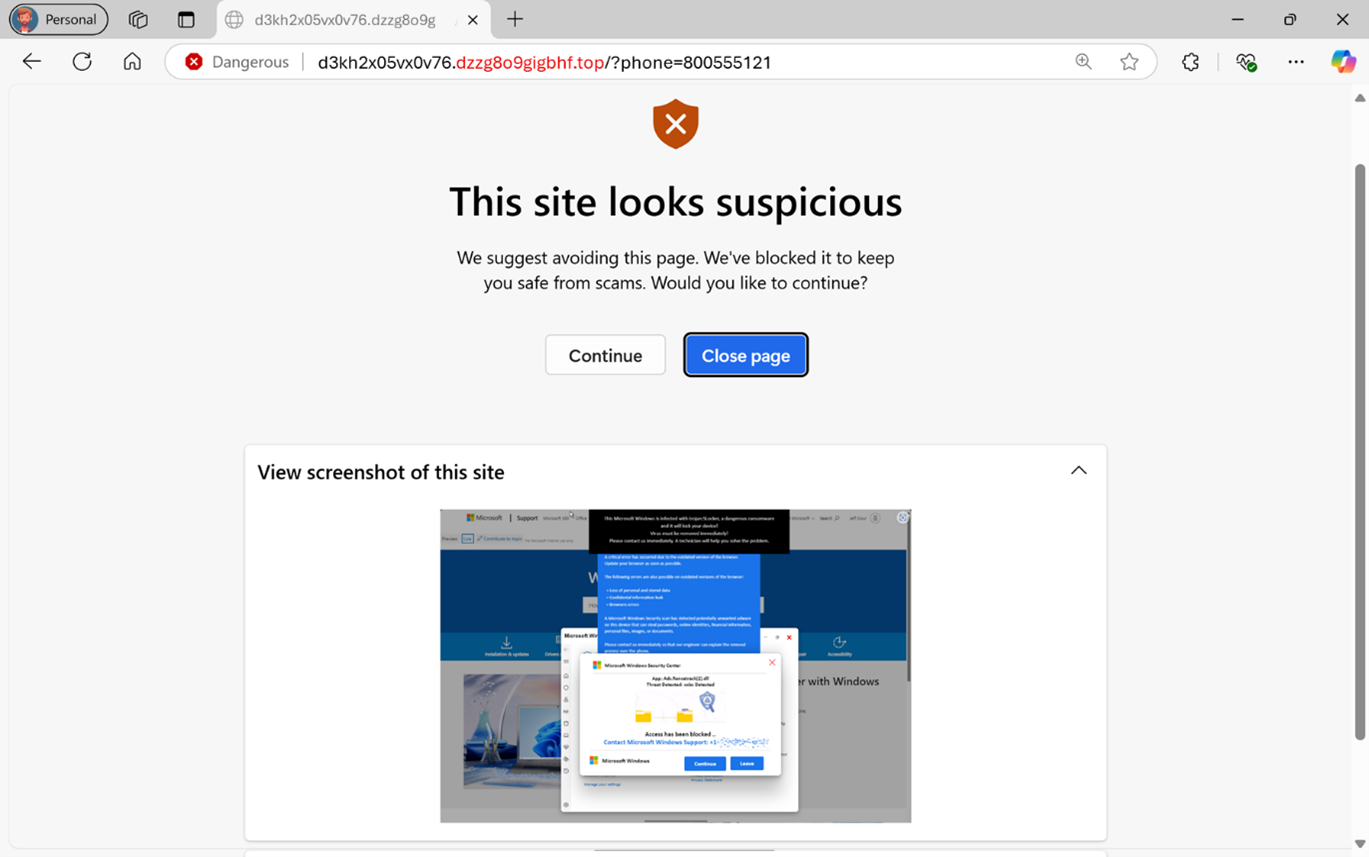 Ventana de bloqueo de scareware con elemento bloqueado