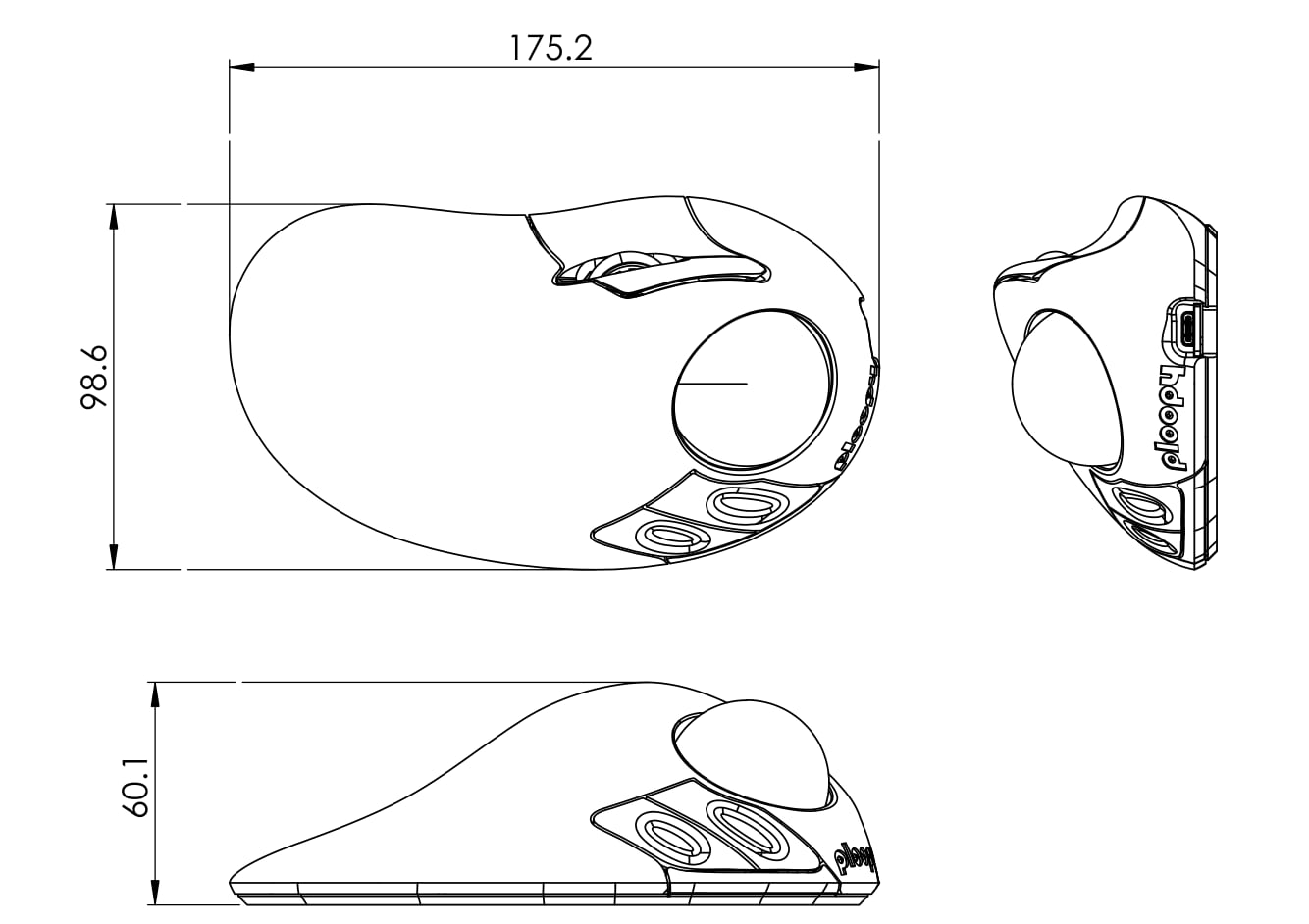 Ploopy Classic 2: un trackball óptico impreso en 3D que puede adquirirse por 145 dólares.-9 Dimensiones del trackball Classic 2. Ilustración: Ploopy