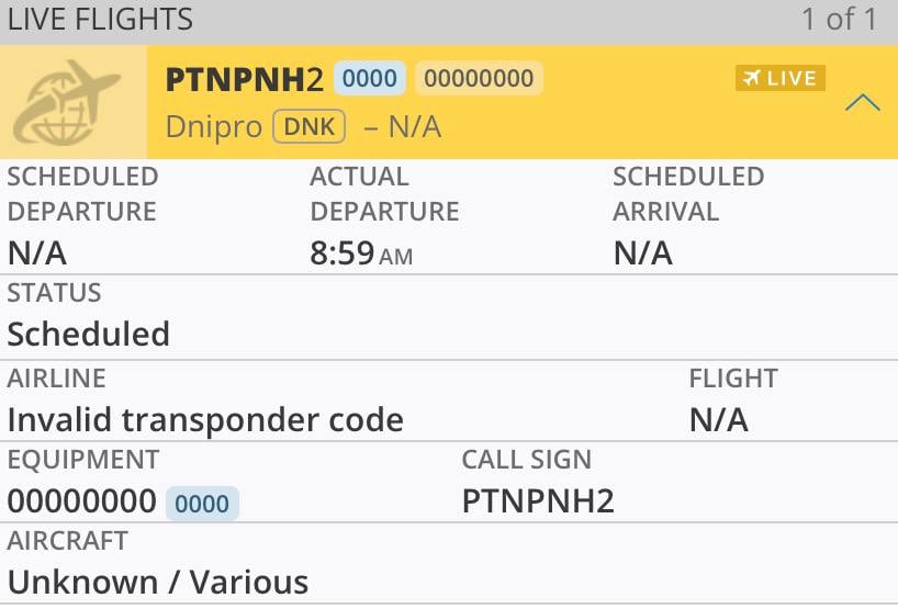 Datos sobre el vuelo de un avión desconocido