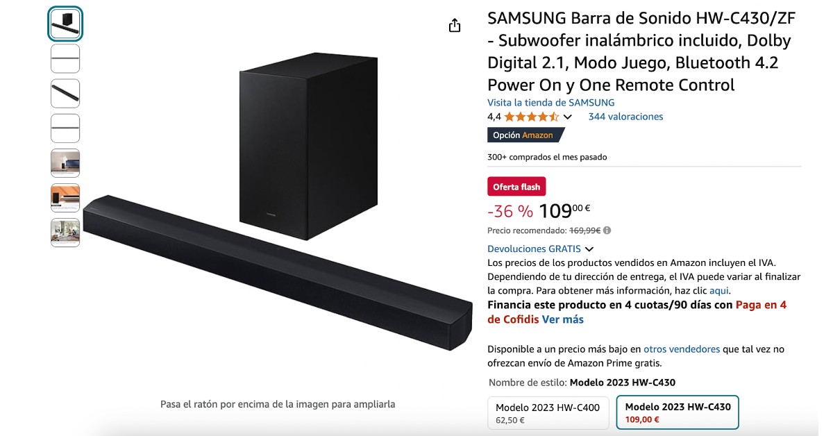 Barra de sonido SAMSUNG HW-C430/ZF con 60 € de descuento¡No te lo pierdas! Barra de sonido SAMSUNG HW-C430/ZF con 60 € de descuento¡No te lo pierdas!