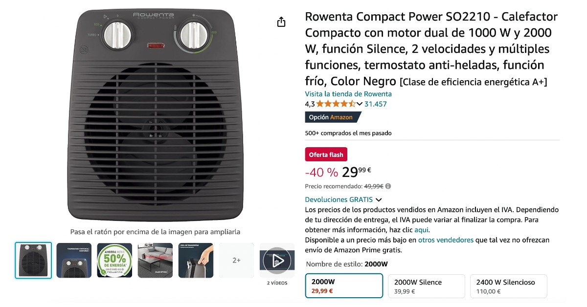 Rowenta Compact Power Calefactor SO2210 - ¡20 € de descuento! ¡No te lo pierdas! Rowenta Compact Power Calefactor SO2210 - ¡20 € de descuento! ¡No te lo pierdas!