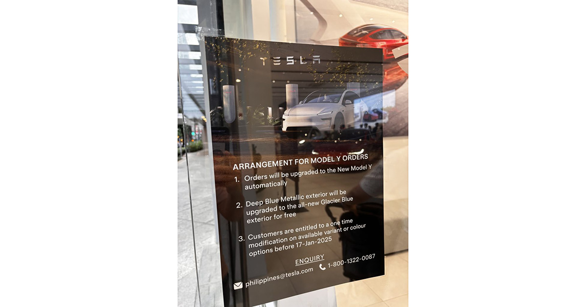 Anuncio de actualización de pedidos del Tesla Model Y en Filipinas