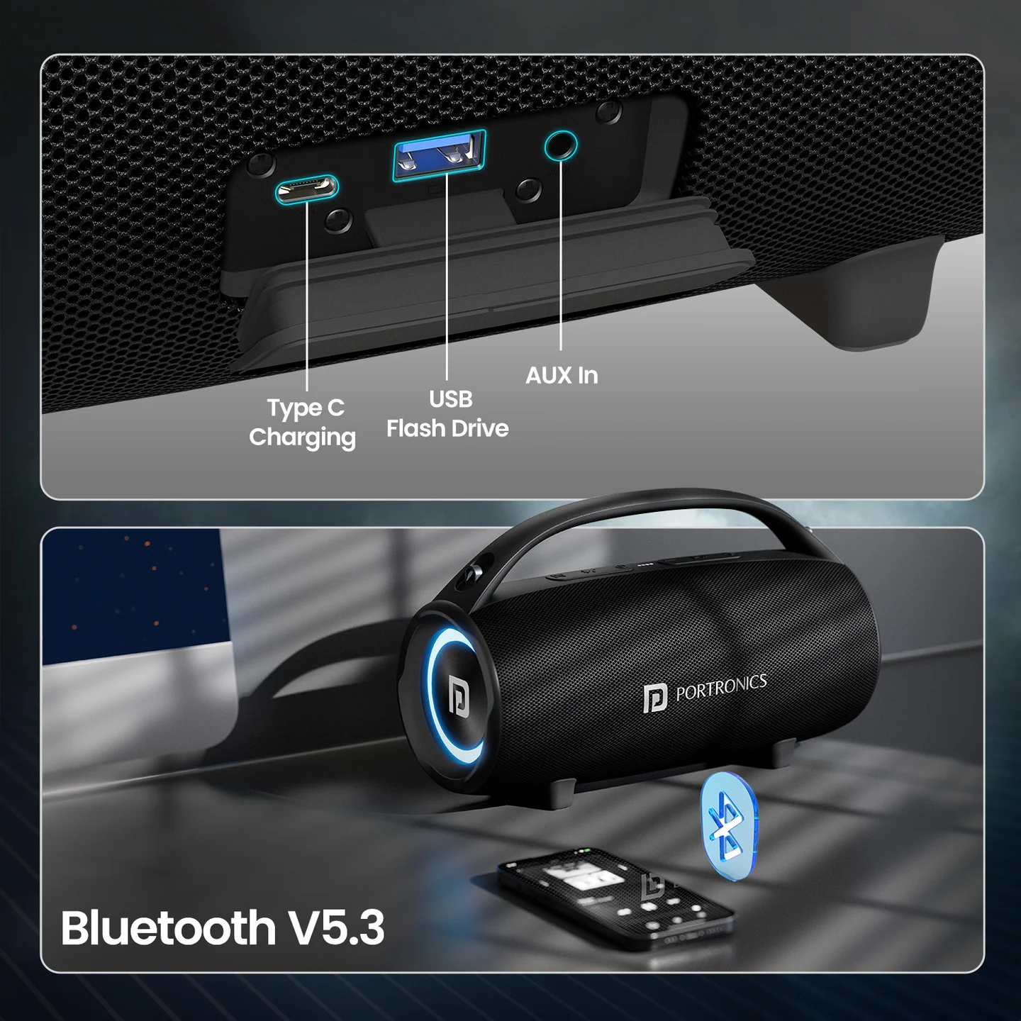 Altavoz portátil Thunder 2.0 con carga USB-C Altavoz portátil Thunder 2.0 con carga USB-C