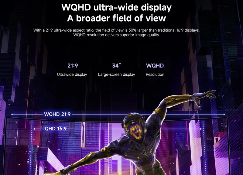 Panel trasero del monitor de juegos Xiaomi con puertos