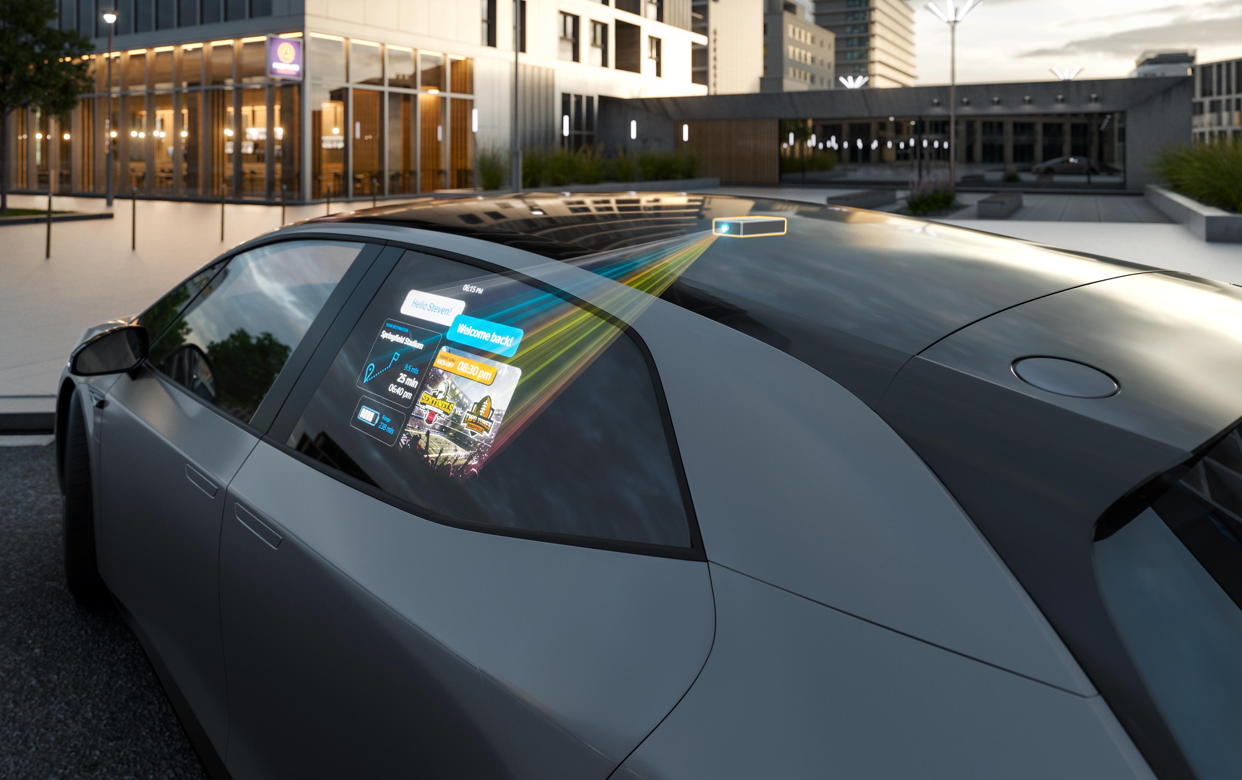 Unidad de proyección del sistema "Window Projection El miniproyector muestra la imagen en la ventanilla lateral del coche
