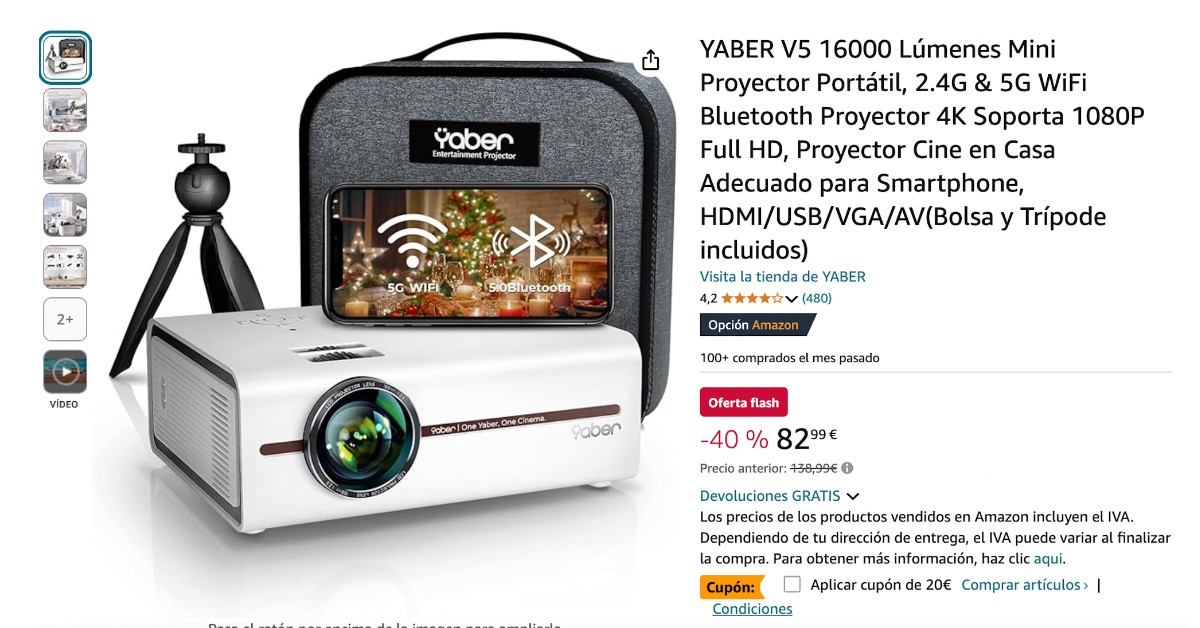 ¡Miniproyector YABER V5 de 16000 lúmenes con un descuento de 56€! ¡Miniproyector YABER V5 de 16000 lúmenes con un descuento de 56€!