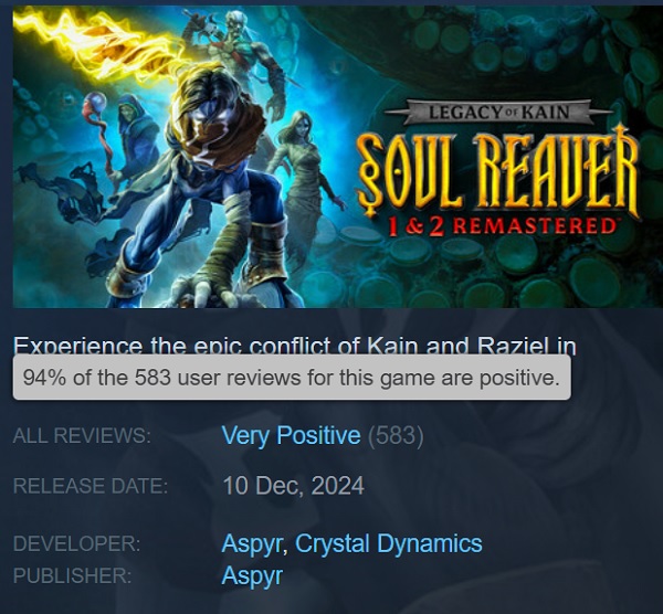 Opiniones de los jugadores en Steam Valoraciones de los jugadores de Steam sobre Legacy of Kain Soul Reaver 12 Remastered