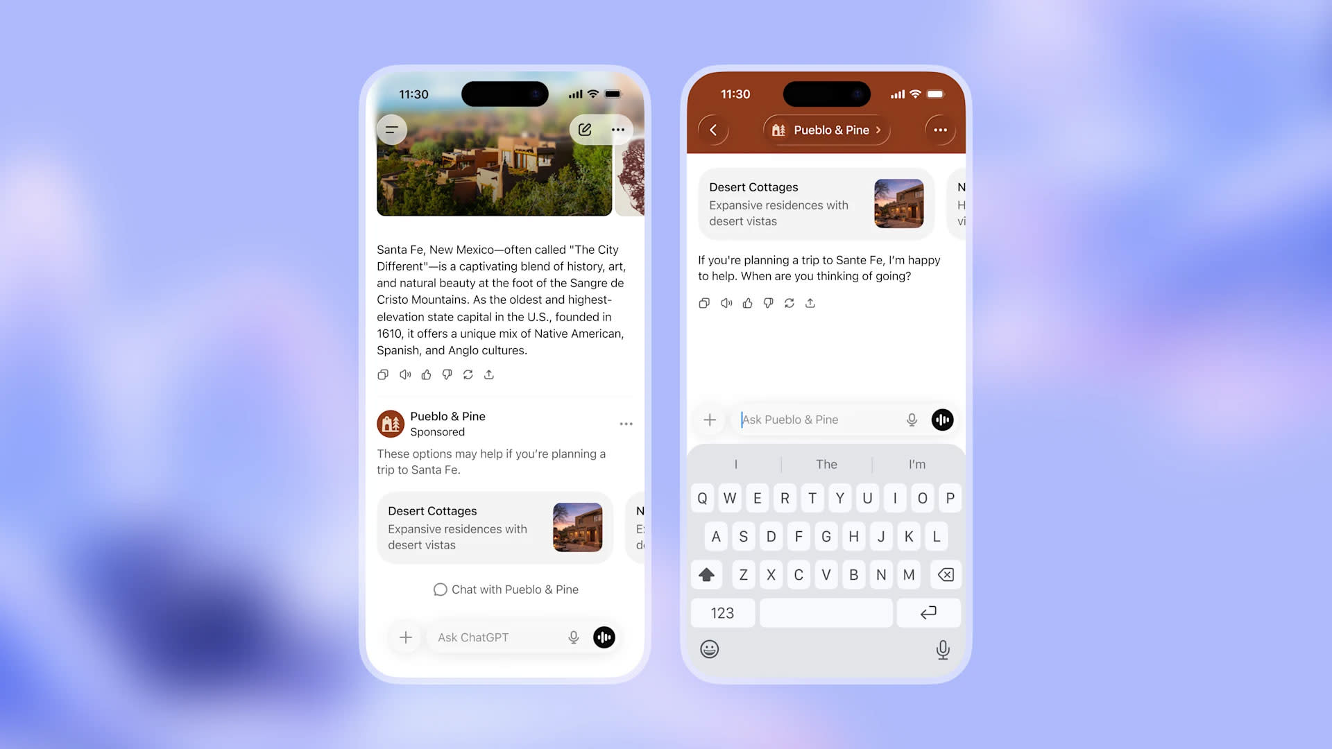 Interfaz de ChatGPT con un ejemplo de anuncios integrados