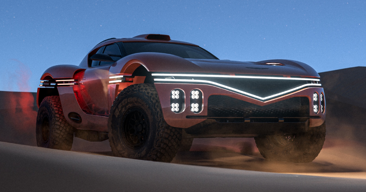 Genesis X Skorpio contra el telón de fondo de dunas de arena