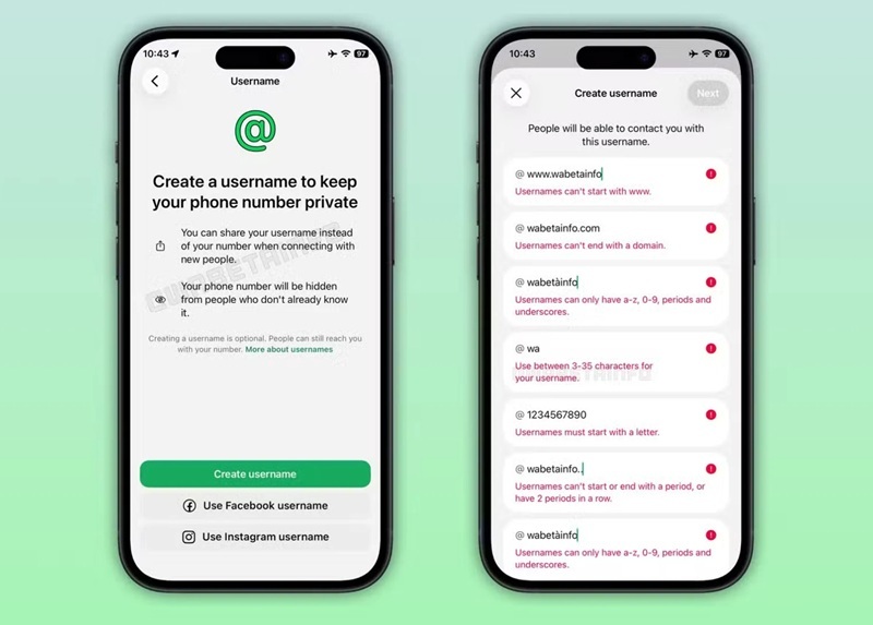 Función de nombre de usuario de WhatsApp