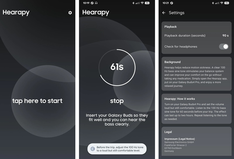 Captura de pantalla de la aplicación Samsung Hearapy