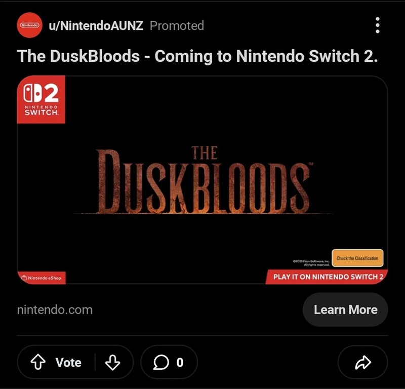 Banner promocional de The Duskbloods en Reddit