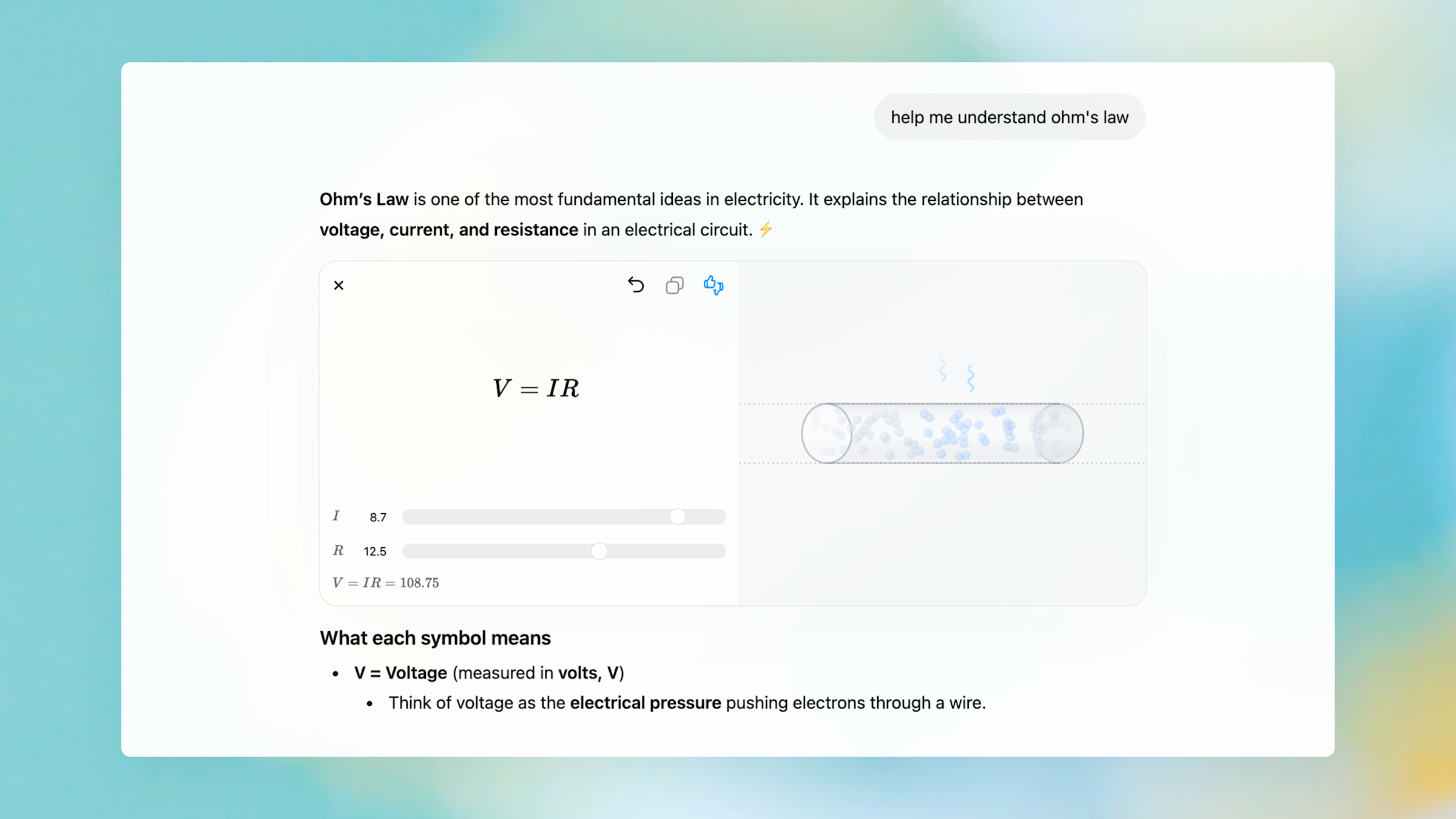 Ilustración de la ley de Ohm en ChatGPT