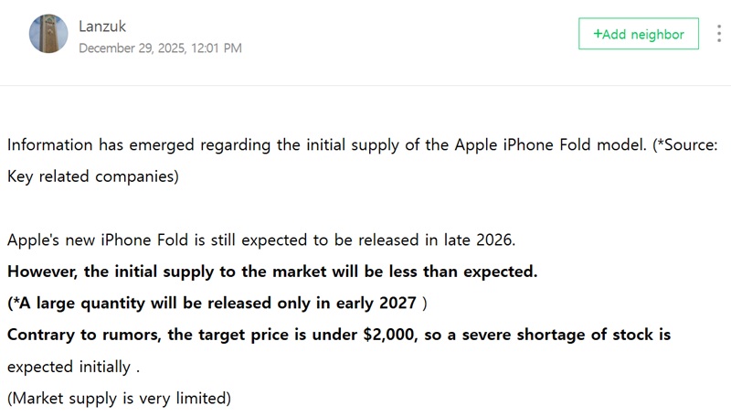 Traducción automática del mensaje yeux1122 sobre el precio del iPhone Fold