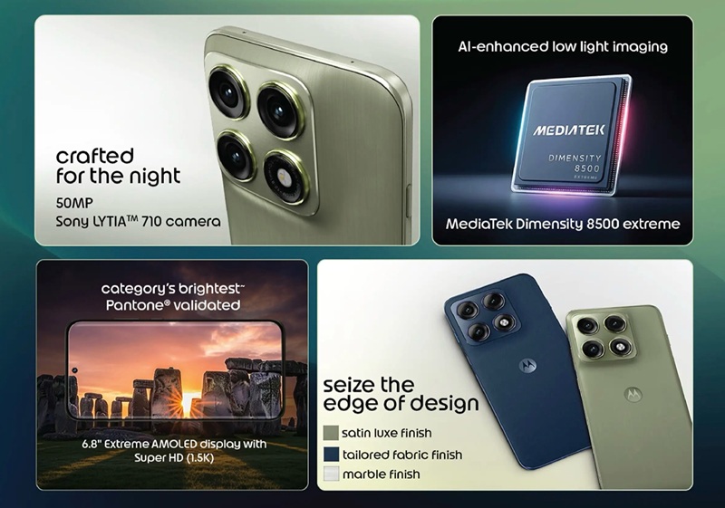 Opciones de colores diferentes del Motorola Edge 70 Pro