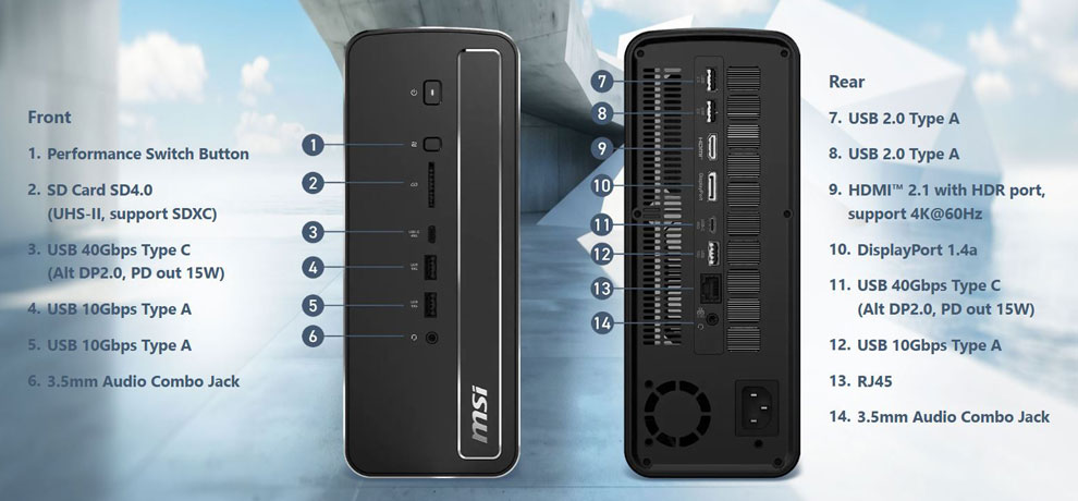 Puertos y conexiones del MSI Pro Max Edge AI+