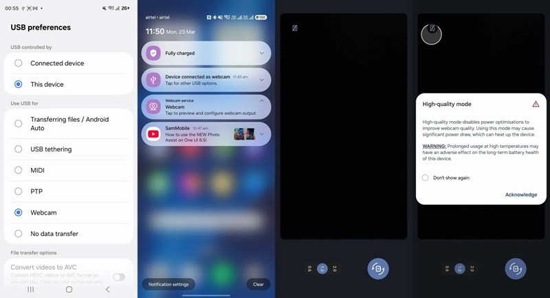 Samsung Galaxy S26 en modo Webcam en One UI 8.5