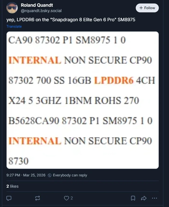 Imagen del chipset Snapdragon 8 Elite Gen 6 Pro