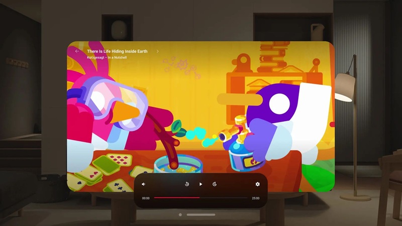 Interfaz de la aplicación YouTube para Apple Vision Pro